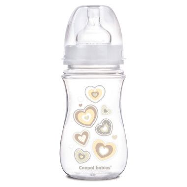 Пляшка з широким отвором антиколікова Easystart - Newborn baby 240 мл бежеві серця