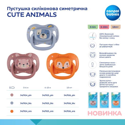 Canpol babies Пустушка силіконова симетрична 6-18 міс CUTE ANIMALS - оранжевий - 4