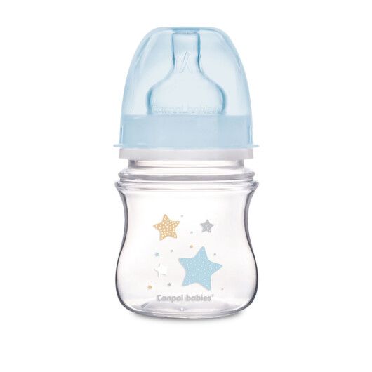 Пляшка з широким отвором антиколікова Easystart - Newborn baby 120 мл сині зірки