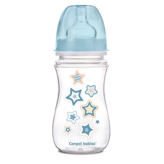 Пляшка з широким отвором антиколікова Easystart - Newborn baby 240 мл сині зірки