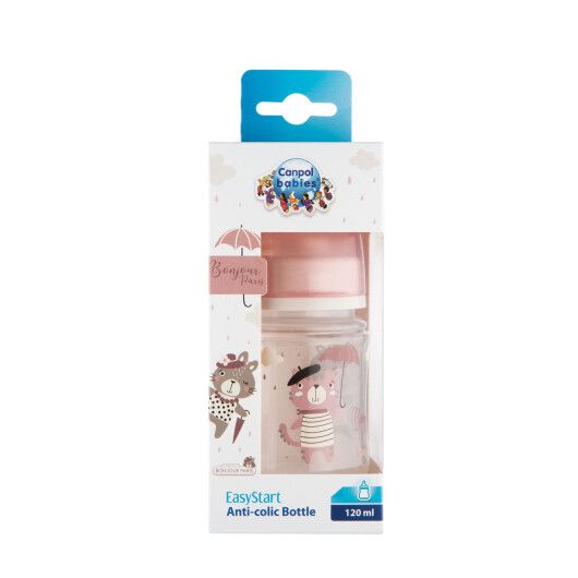Canpol babies Пляшка антиколікова з широким отвором 120 мл PP Easystart Bonjour Paris рожева - 7