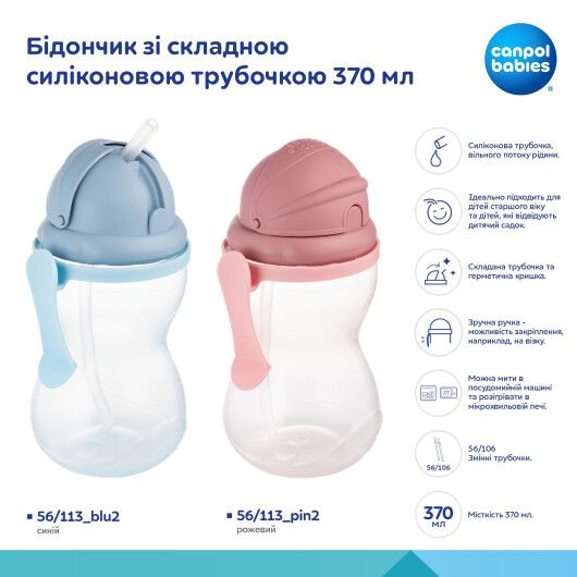 Бідончик зі складною силіконовою трубочкою Canpol babies синій 370 мл - 5