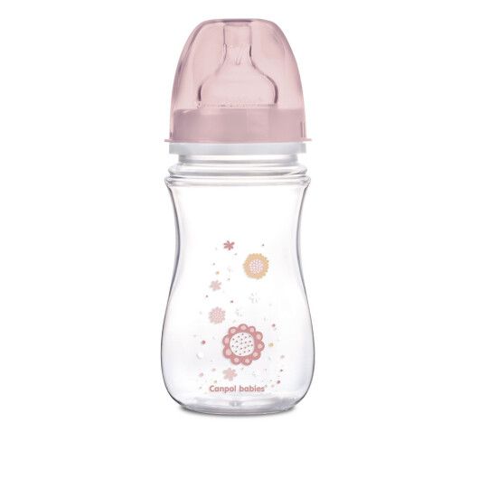 Пляшка з широким отвором антиколікова Easystart - Newborn baby 240 мл рожеві квіти
