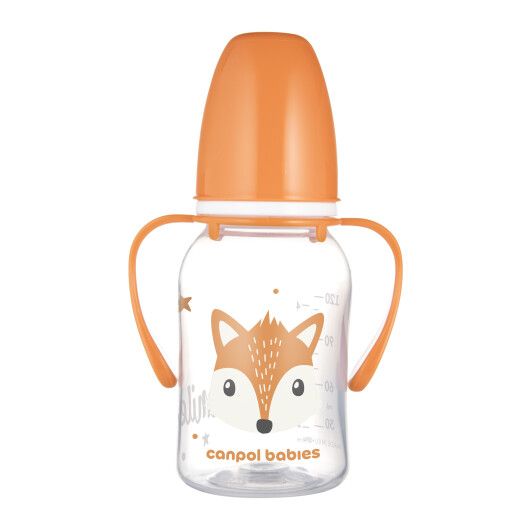 Стандартна пляшечка з ручками 120 мл CUTE ANIMALS - помаранчева