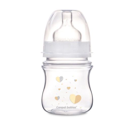 Пляшка з широким отвором антиколікова Easystart - Newborn baby 120 мл бежеві серця