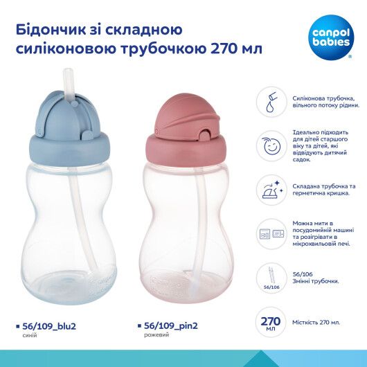Бідончик зі складною силіконовою трубочкою Canpol babies рожевий 270 мл - 4