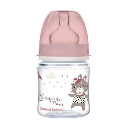 Canpol babies Пляшка антиколікова з широким отвором 120 мл PP Easystart Bonjour Paris рожева